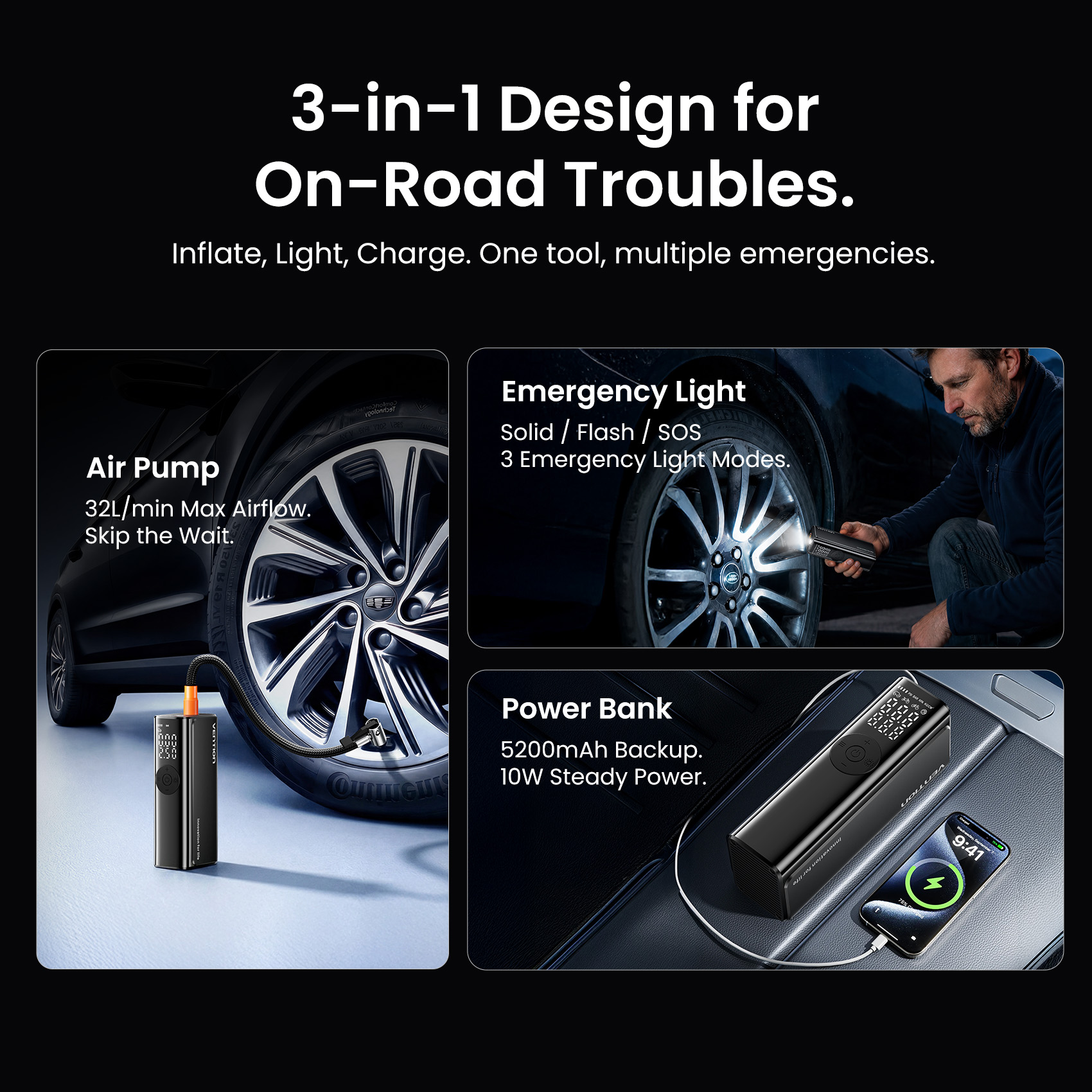 Vention Car Air Pump 5200Mah P - Car Portable Tire Inflator avis et prix